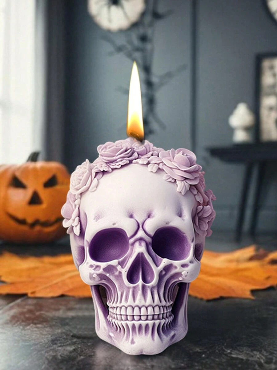 1 Khuôn silicon hình đầu lâu, Khuôn nhựa DIY thủ công, Khuôn silicon trang trí để bàn, Nến, Hương, Trang trí đa năng, Quà tặng