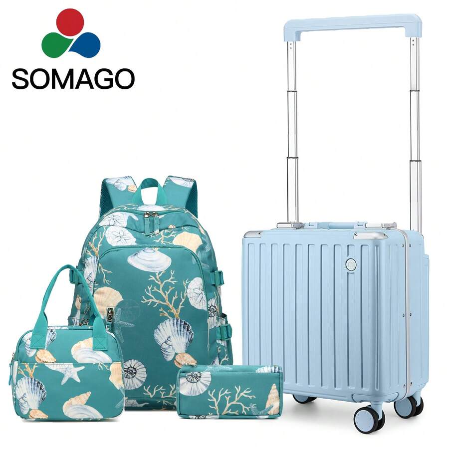 SOAMGO Aluminum Frame 18" Carry On Luggage With 3 Pcs Backpack Set Wide