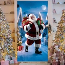 圣诞老人夜景门廊横幅 - 1 件，多用途聚酯纤维节日装饰，适用于圣诞派对门、墙壁庆祝活动，无需电力 - 1個 - 查看 2