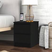 Sleek Wooden 2-Drawer Nightstand For Bedrooms - Bedside End Table Organizer With Black Finish, Dimensions: 17.72" X 13.78" X 18.51" - 黑色 - 查看 10
