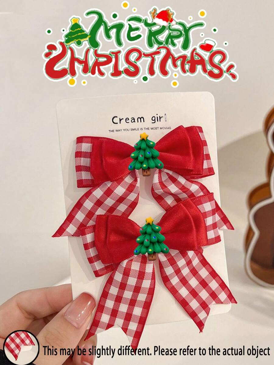 2 chiếc kẹp tóc hình cây thông Noel, phụ kiện tóc bên hông kiểu công chúa dễ thương - Nhiều màu - Xem 1