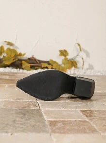 Botas Gogo cortas con tachuelas para mujer, botines elásticos con punta puntiaguda y tacón alto grueso - Blanco - Ver 6