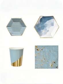 8/16 件水蓝色六角形铝箔纸盘 - 儿童生日、婚礼和庆典的一次性派对用品 - 非常适合蛋糕、水果和下午茶 - 彩色 - 查看 11