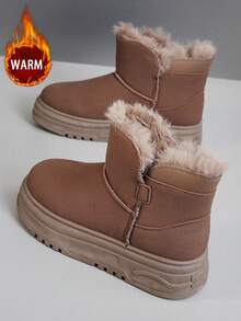 1 双女式冬季保暖蓬松内衬圆头户外防水高帮雪地靴 - 棕色 - 查看 12