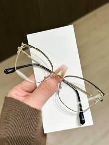 1 件女士不锈钢猫眼镂空水钻时尚百搭眼镜，适合所有季节 - 無色 - 查看 13