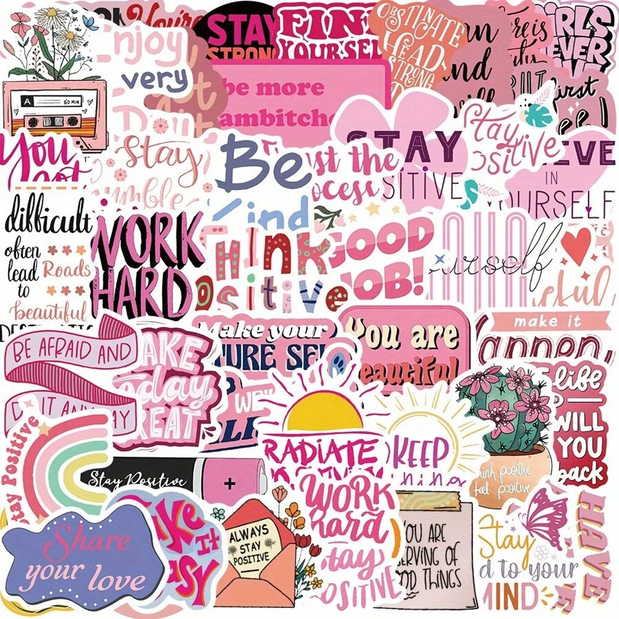 50pcs Inspirational Stickers For Kids Teens Girl Waterproof Motivational Stickers For Water Bottles Laptop Phone Case Scrapbook Journal Teachers Students School Positive Rewards