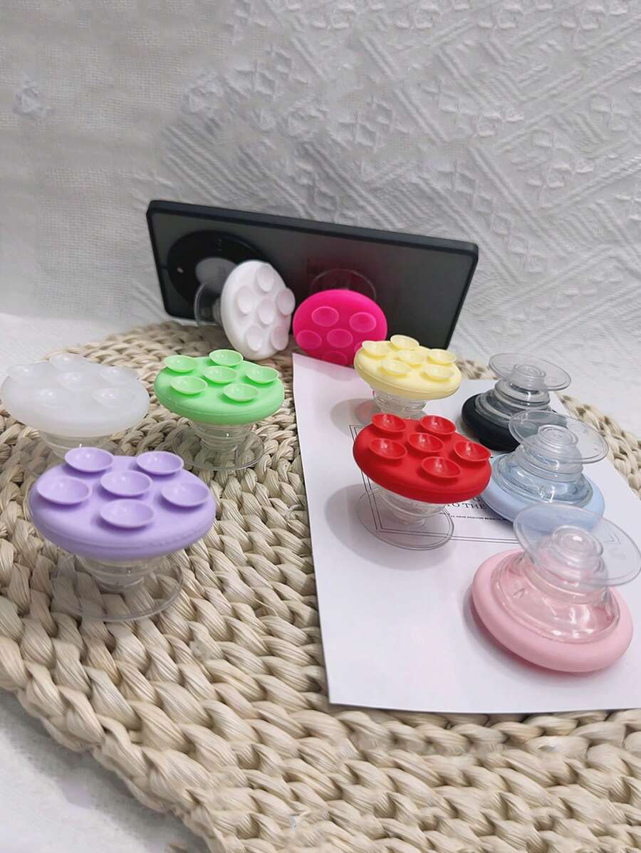 6pcs Round Shaped Silicone Suction Phone Holder Rings, Retractable Foldable Cute Portable Multi-Function Phone Stand - Multicolor - View 1