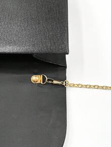 女士经典优雅褶皱手拿包，正式派对手拿包，闪亮单肩信封手提包-BLCAK - 黑色 - 查看 4