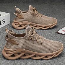 女士舒适跑步鞋低帮轻便休闲情侣鞋透气柔软时尚防滑透气纯色运动鞋 - 卡其色 - 查看 1