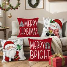 Bộ 4 vỏ gối trang trí Giáng sinh màu đỏ, phong cách trang trại với hình người tuyết, ông già Noel, cây thông Noel và quả cầu, rực rỡ và tràn đầy không khí lễ hội. Chào đón mùa đông! Thích hợp sử dụng trong nhà và ngoài trời, có thể dùng cho ghế sofa phòng khách và trang trí nhà cửa. Thiết kế một mặt, không bao gồm ruột gối. - Đỏ và trắng - Xem 4
