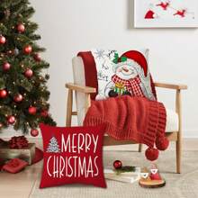 Bộ 4 vỏ gối trang trí Giáng sinh màu đỏ, phong cách trang trại với hình người tuyết, ông già Noel, cây thông Noel và quả cầu, rực rỡ và tràn đầy không khí lễ hội. Chào đón mùa đông! Thích hợp sử dụng trong nhà và ngoài trời, có thể dùng cho ghế sofa phòng khách và trang trí nhà cửa. Thiết kế một mặt, không bao gồm ruột gối. - Đỏ và trắng - Xem 5
