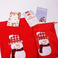 1 套华丽天鹅绒礼品袋，装饰有圣诞老人、雪人和圣诞树，外加 3 张圣诞贺卡，用于邀请和祝福 - 多色 - 查看 7