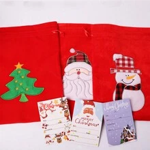 1 套华丽天鹅绒礼品袋，装饰有圣诞老人、雪人和圣诞树，外加 3 张圣诞贺卡，用于邀请和祝福 - 多色 - 查看 1