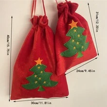 1 套华丽天鹅绒礼品袋，装饰有圣诞老人、雪人和圣诞树，外加 3 张圣诞贺卡，用于邀请和祝福 - 多色 - 查看 2