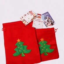 1 套华丽天鹅绒礼品袋，装饰有圣诞老人、雪人和圣诞树，外加 3 张圣诞贺卡，用于邀请和祝福 - 多色 - 查看 6