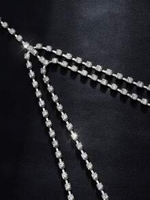 1 chiếc Dây chuyền đùi đính đá nhiều lớp thời trang, Trang sức cơ thể gợi cảm cho lễ hội âm nhạc và hộp đêm, Thích hợp cho phụ nữ đeo vào lễ Halloween - Bạc - Xem 4