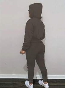 Women's Two-Piece Hooded Sweatshirt Warm Plus Fleece Hooded Sweatpants And Drawstring Sweatpants Two-Piece Suit, Simple Letters On The Chest THATSSOFAITH SERIES 2 Warm Sweatshirt Suit Set - Grey - View 5