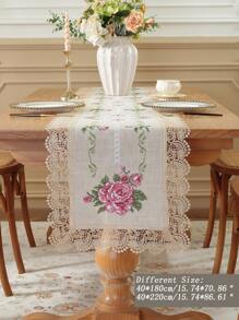 1 件涤纶亚麻面料精致十字绣刺绣，水溶性蕾丝花边桌旗，餐桌垫，家居装饰，家庭聚会，节日装饰，房间装饰，粉色，室内室外，派对婚礼装饰系列 - 彩色 - 查看 3