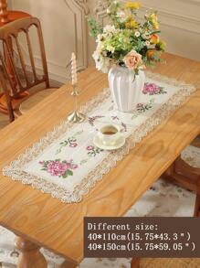 1 件涤纶亚麻面料精致十字绣刺绣，水溶性蕾丝花边桌旗，餐桌垫，家居装饰，家庭聚会，节日装饰，房间装饰，粉色，室内室外，派对婚礼装饰系列 - 彩色 - 查看 5