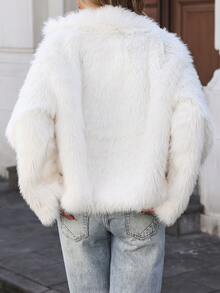 Casual Furry Front Open Warm Jacket, Autumn/Winter - White - View 2