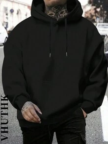 (310g Cotton Blend) Printed Men's Casual And Comfortable Hoodie, Fashionable Long Sleeved Hoodie, Autumn And Winter Casu - 黑色 - 查看 2