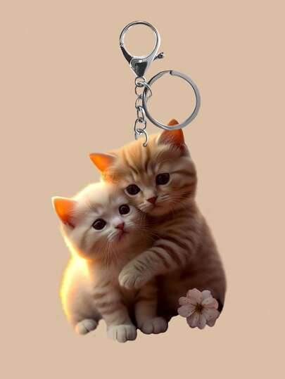 1pc Casual Cute Couple Hugging Cat Pattern Keychain, 2D Acrylic Design Decor, Adorable Style Gift For Women, Lovely Accessory, Backpack Pendant, Car Hanging Valentine's Day Valentines Car Accessories Bag Charm Backpack For School Goth Y2k
