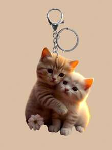 1pc Casual Cute Couple Hugging Cat Pattern Keychain, 2D Acrylic Design Decor, Adorable Style Gift For Women, Lovely Accessory, Backpack Pendant, Car Hanging Valentine's Day Valentines Car Accessories Bag Charm Backpack For School Goth Y2k - Multicolor - View 2
