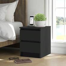 Sleek Wooden 2-Drawer Nightstand For Bedrooms - Bedside End Table Organizer With Black Finish, Dimensions: 17.72" X 13.78" X 18.51" - 黑色 - 查看 8