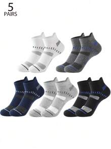 5 đôi tất cổ cao in họa tiết sọc cỡ lớn cho nam, tất cổ cao thấm hút mồ hôi dùng cho bóng rổ, tập luyện, thoáng khí, tất cổ cao thể thao - Nhiều màu - Xem 12