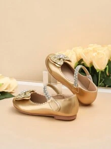 1 双可爱皇冠和蝴蝶装饰防滑平底儿童鞋，适合所有季节 - 金色 - 查看 6