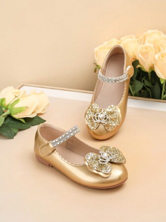 1 par de zapatos planos adorables para niños con decoración de corona y mariposa, antideslizantes, aptos para todas las estaciones