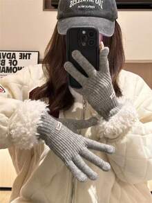 1 双女士秋冬保暖触屏针织手套，分指，适合骑行，防风 - 彩色 - 查看 9