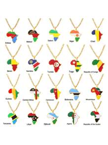 GuoShuang 1 件嘻哈非洲地图吊坠项链不锈钢阿尔及利亚摩洛哥埃及突尼斯 Libay 珠宝 - 金色 - 查看 12