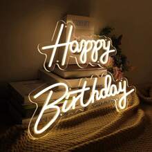 2 stuks acryl LED neonbord "Happy Birthday" lichtgevende letters, dimbaar USB-aangedreven decoratielicht voor feest, huis, borden, wanddecoratie