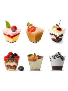 10 件方形迷你甜点杯，透明塑料冻糕开胃菜杯，用于品尝派对甜点开胃菜， - 彩色 - 查看 3