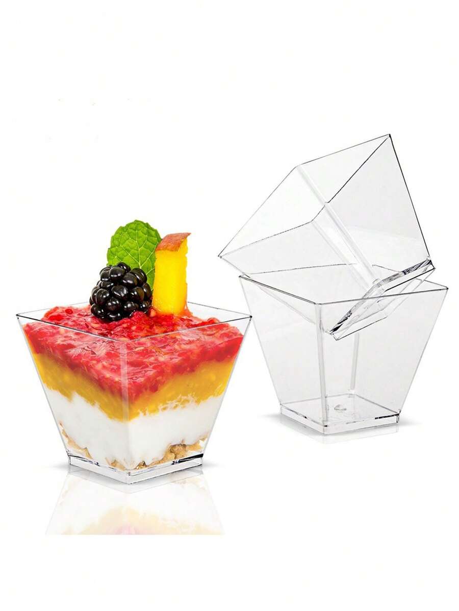 10 件方形迷你甜点杯，透明塑料冻糕开胃菜杯，用于品尝派对甜点开胃菜， - 彩色 - 查看 1