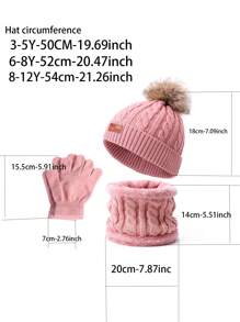 3pcs/Set Children's Warm 3 Pieces Set, & Fashionable Cold-Proof Heart Pattern Knit Hat For Autumn/Winter - Solid Color Love Two Piece Set - View 4