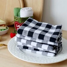 1pc/2pcs/6pcs/10pcs Plaid Pattern Napkins, Suitable For Wedding And Daily Use - Black and White - View 6