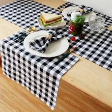1pc/2pcs/6pcs/10pcs Plaid Pattern Napkins, Suitable For Wedding And Daily Use - Black and White - View 4