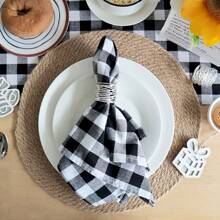 1pc/2pcs/6pcs/10pcs Plaid Pattern Napkins, Suitable For Wedding And Daily Use - Black and White - View 1