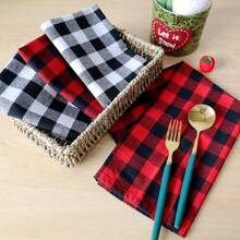 1pc/2pcs/6pcs/10pcs Plaid Pattern Napkins, Suitable For Wedding And Daily Use - Black and White - View 9