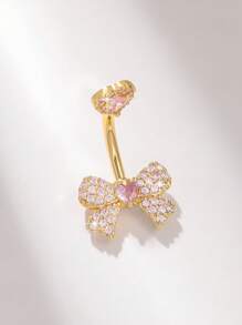 1pc Sparkling Bronze Plated Gold Encrusted Zirconia Heart Butterfly Navel Ring - Suitable For Women, Valentine's Day, Mother's Day, Christmas, Thanksgiving, Birthday Party, Bar Dance, Daily Decoration Valentines,Mom,Mother,Mother's Day,Gift - Yellow Gold - View 3