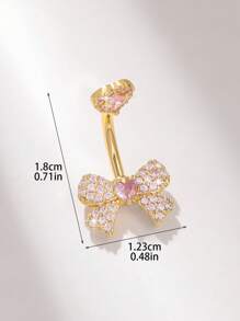 1pc Sparkling Bronze Plated Gold Encrusted Zirconia Heart Butterfly Navel Ring - Suitable For Women, Valentine's Day, Mother's Day, Christmas, Thanksgiving, Birthday Party, Bar Dance, Daily Decoration Valentines,Mom,Mother,Mother's Day,Gift - Yellow Gold - View 4