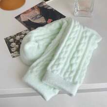 5 双女士毛绒冬季袜子，舒适针织中筒设计，柔软、温暖、有弹性，秋冬保暖袜，纯色地板袜，女士礼物 - 彩色 - 查看 2