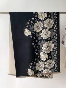 FADZOYLE 1 chiếc khăn choàng họa tiết hoa cho nam và nữ, khăn choàng và khăn quấn mùa thu đông ấm áp bằng vải cashmere, khăn choàng lớn mềm mại, chống gió, có điều hòa, dùng hàng ngày cho váy cưới buổi tối - khăn quàng cổ - Xem 4