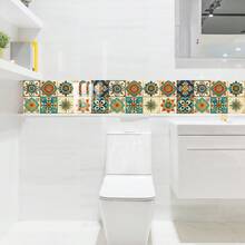 10pcs Retro Kitchen Tiles Stickers, Self-Adhesive PVC Tile Wallpaper, Decorative For Home, Kitchen, Living Room, Bathroom, Wall, Floor, Cabinet DIY - Multicolor - View 1