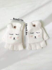 1 Pair Kids Girls Rabbit Flap Gloves, Warm Protective Cute Design, Suitable For Outdoor & Daily Use - White - View 3