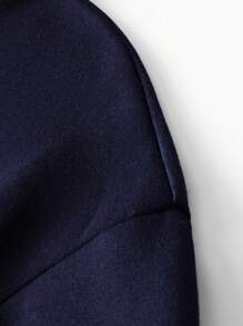 2pcs/Set Tween Boy Casual Logo Print Fleece Hooded Sweatshirt And Sweatpants Set, Suit Set, Autumn/Spring/Winter - Navy Blue - View 5