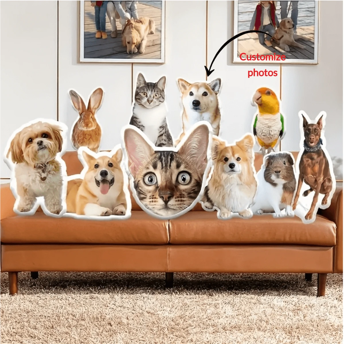 定制双面宠物枕头 - 现代风格天鹅绒抱枕，带拉链，可手洗，非常适合家居装饰和宠物纪念礼物圣诞礼物 - 彩色 - 查看 1