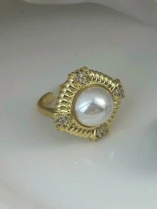 1 件时尚微镶嵌夸张珍珠和锆石戒指，适合女性 - 方塊 - 查看 6